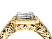 Milgrain Halo Engagement Ring Setting for Asscher Cut Center with Pave Band and Prong Head in Yellow Gold
