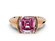 Tension Engagement Ring Setting for Fancy Pink Asscher Cut Center with Wide Tapered Band and Tension Head in Rose Gold
