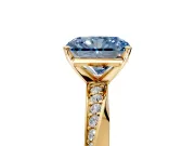 Side Accent Engagement Ring Setting for Fancy Blue Radiant Cut Center with Accent Shoulders and Prong Head in Yellow Gold