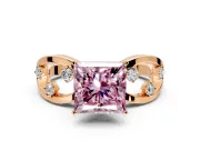 Solitaire Engagement Ring Setting for Fancy Pink Princess Cut Center with Criss-Cross Accent Band and Prong Head in Rose Gold