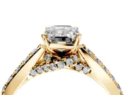 Solitaire Engagement Ring Setting for Emerald Cut Center with Crossover Accents and Prong Head in Yellow Gold
