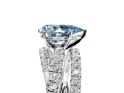 Solitaire Engagement Ring Setting for Fancy Blue Pear-Shaped Center with Woven 3-Strand Pave Band and Prong Head in Platinum