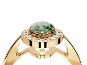 Bezel-Framed Halo Engagement Ring Setting for Fancy Green Marquise Center with Pave Band and Prong Head in Yellow Gold