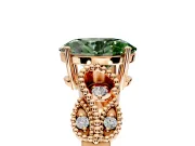 Leaf Engagement Ring Setting for Fancy Green Oval Center with Milgrain Accent Band and Prong Head in Rose Gold