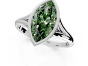 Solitaire Engagement Ring Setting for Fancy Green Marquise Center with V Split Shank and Bezel Head in Sterling Silver