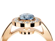 Bezel-Framed Halo Engagement Ring Setting for Fancy Blue Pear-Shaped Center with Pave Band and Prong Head in Rose Gold