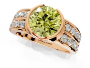Bezel Engagement Ring Setting for Fancy Yellow Round Cut Center with Wide Channel-Set Band and Bezel Head in Rose Gold