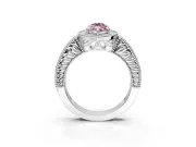 Milgrain Halo Engagement Ring Setting for Fancy Pink Marquise Center with Pave Band and Prong Head in Platinum