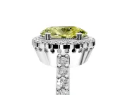 Halo Engagement Ring Setting for Fancy Yellow Oval Center with Inner Milgrain Border and Prong Head in Platinum