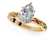 Solitaire Engagement Ring Setting for Pear-Shaped Center with Scrollwork Band and Prong Head in Yellow Gold