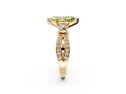 3 Stone Engagement Ring Setting for Fancy Yellow Marquise Center with Pave Twist Band and Prong Head in Yellow Gold