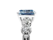 5 Stone Engagement Ring Setting for Fancy Blue Radiant Cut Center with Graduated Accents and Prong Head in Platinum