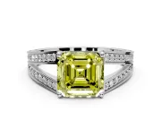 Split Shank Engagement Ring Setting for Fancy Yellow Asscher Cut Center with Pave Split Shank and Prong Head in Platinum