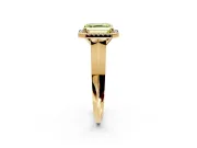 Halo Engagement Ring Setting for Fancy Yellow Asscher Cut Center with Knife Ridge Cathedral Band and Prong Head in Yellow Gold