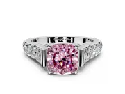 Solitaire Engagement Ring Setting for Fancy Pink Cushion Cut Center with Pave Cathedral Shoulders and Prong Head in Platinum