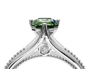 Solitaire Engagement Ring Setting for Fancy Green Emerald Cut Center with Milgrain Cathedral Band and Prong Head in Platinum