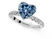 Open Basket Engagement Ring Setting for Fancy Blue Heart-Shaped Center with Pave Band and Prong Head in Sterling Silver