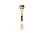 3 Stone Engagement Ring Setting for Fancy Green Round Cut Center with Tapered Baguettes, Plain Band and Prong Head in Rose Gold