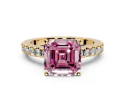 Solitaire Engagement Ring Setting for Fancy Pink Asscher Cut Center with Single Row Accent Band and Prong Head in Yellow Gold