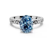 Solitaire Engagement Ring Setting for Fancy Blue Oval Center with XO Engraved Band and Prong Head in Platinum