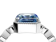 Vintage Station Engagement Ring Setting for Fancy Blue Asscher Cut Center with Accents and Prong Head in Platinum
