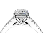 Solitaire Engagement Ring Setting for Radiant Cut Center with Pave Split Shank and Prong Head in White Gold
