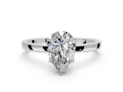 Solitaire Engagement Ring Setting for Pear-Shaped Center with Thin Rounded Plain Band and Prong Head in Platinum