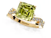 Solitaire Engagement Ring Setting for Fancy Yellow Asscher Cut Center with Bar-Station Pave Twist and Prong Head in Yellow Gold