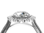 Milgrain Halo Engagement Ring Setting for Round Cut Center with Bezel Point Accents and Prong Head in Platinum