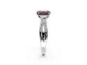 3 Stone Engagement Ring Setting for Fancy Pink Emerald Cut Center with Pave Split Shank and Prong Head in Platinum
