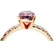 Solitaire Engagement Ring Setting for Fancy Pink Emerald Cut Center with Large Accents and Prong Head in Rose Gold