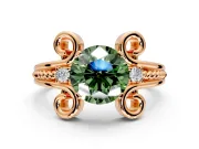Solitaire Engagement Ring Setting for Fancy Green Round Cut Center with Twisted Band and Scroll Prong Head in Rose Gold