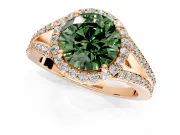 Halo Engagement Ring Setting for Fancy Green Round Cut Center with Pave Split Shank and Prong Head in Rose Gold