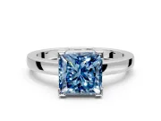 Solitaire Engagement Ring Setting for Fancy Blue Princess Cut Center with Plain Band and Flat Tab Prong Head in Platinum