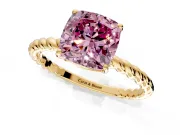 Solitaire Engagement Ring Setting for Fancy Pink Cushion Cut Center with Plain Twisted Rope Band and Prong Head in Yellow Gold
