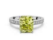 Solitaire Engagement Ring Setting for Fancy Yellow Radiant Cut Center with Channel-Set Accent Band and Prong Head in White Gold