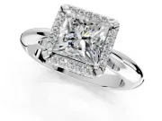 Halo Engagement Ring Setting for Princess Cut Center with Tapered Plain Band and Prong Head in Sterling Silver