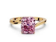 Solitaire Engagement Ring Setting for Fancy Pink Radiant Cut Center with Plain Bypass Twist Band and Prong Head in Yellow Gold