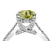 Solitaire Engagement Ring Setting for Fancy Yellow Round Cut Center with Widening Pave Band and Claw Prong Head in Platinum