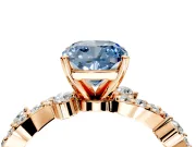 Solitaire Engagement Ring Setting for Fancy Blue Cushion Cut Center with Bar-Station Pave Twist and Prong Head in Rose Gold