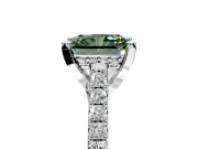 Solitaire Engagement Ring Setting for Fancy Green Radiant Cut Center with Widening Pave Band and Claw Prong Head in White Gold