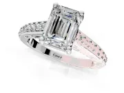 Solitaire Engagement Ring Setting for Emerald Cut Center with Pave Cathedral Band and Prong Head in Sterling Silver