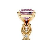 Solitaire Engagement Ring Setting for Fancy Pink Princess Cut Center with Marquise Panel Band and Prong Head in Yellow Gold