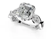Solitaire Engagement Ring Setting for Asscher Cut Center with Accented Twist Band and Leaf Prong Head in Platinum