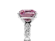 Solitaire Engagement Ring Setting for Fancy Pink Asscher Cut Center with Bezel-Dot Beaded Band and Prong Head in Sterling Silver