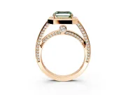 Halo Engagement Ring Setting for Fancy Green Asscher Cut Center with Framed Halo, Pave Band and Prong Head in Rose Gold