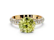 Solitaire Engagement Ring Setting for Fancy Yellow Round Cut Center with Domed Multi-Row Pave Band and Prong Head in Yellow Gold