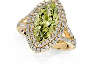 Double Halo Engagement Ring Setting for Fancy Yellow Marquise Center with Narrow Pave Split Shank and Prong Head in Yellow Gold