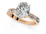 Solitaire Engagement Ring Setting for Oval Center with Channel Baguette Band and Prong Head in Rose Gold