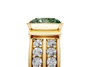 Bezel Engagement Ring Setting for Fancy Green Radiant Cut Center with Wide Channel-Set Band and Bezel Head in Yellow Gold